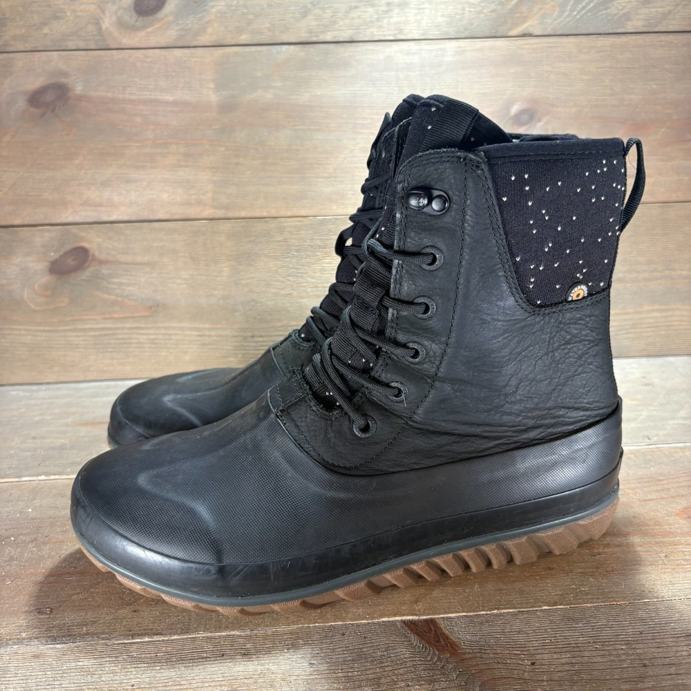 Bogs Womens size 10 shoes Black Leather Waterproof Lace Up casual tall snow boot